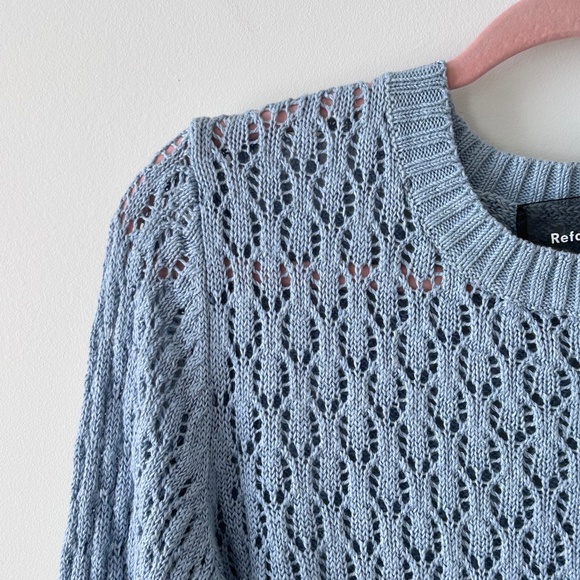 Reformation 100% Linen Blue Rose Pointelle Sweater - Picture 4 of 16